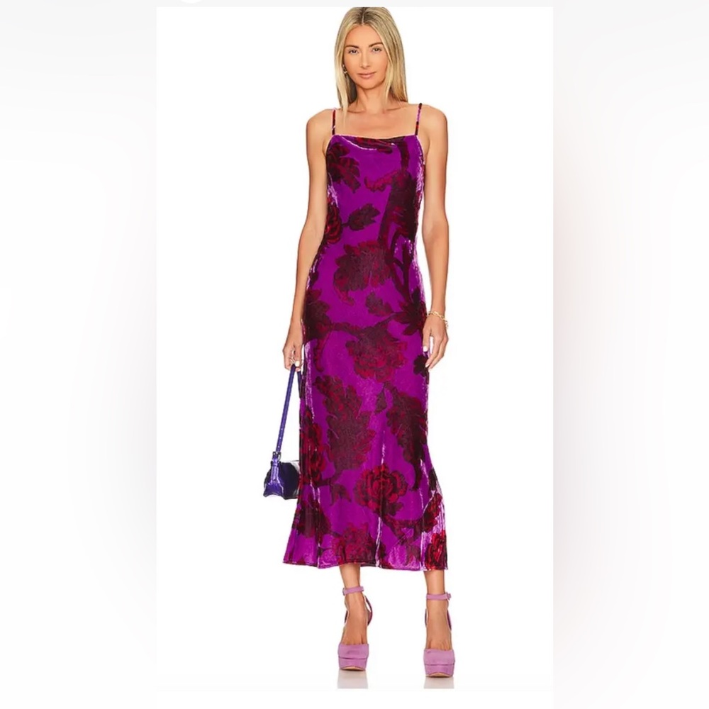 NWT Rhode Jemima Velvet Floral Dress Camellia Vine Crocus Slip Cowl Neck Size 4‎